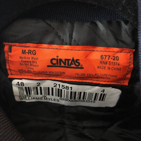 Cintas Navy Blue Bomber Jacket M Cotton Blend Quilted Lining - Picture 4 of 4